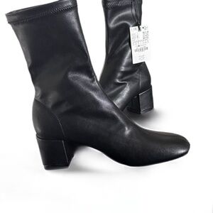 Zara Black Chunky Heeled Boots with Slouchy Shaft